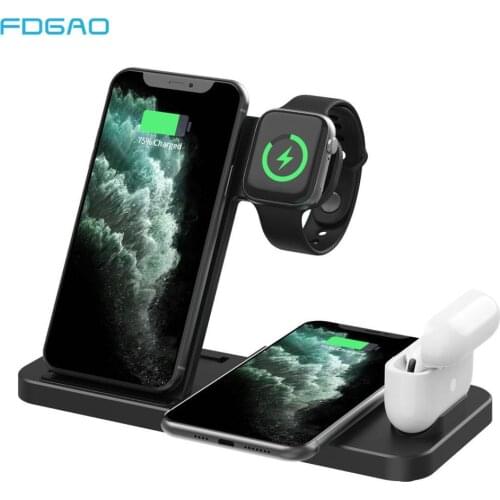 4 in 1 15W Fast Wireless Charger Stand Pad Qi Charging Dock Station For iPhone 12 11 XS XR 8 Apple Watch 6 SE 5 4 3 AirPods Pro