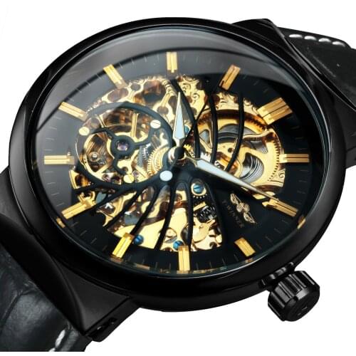 WINNER Official Luxury Watch Men Top Brand Skeleton Automatic Mechanical Wristwatch Genuine Leather Strap Fashion Casual Clock