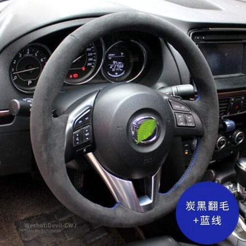 For Mazda 6 CX4 Familia Premacy CX-30 CX5 CX8 Steering wheel cover hand-stitch Suede leather hand grip Auto parts accessories
