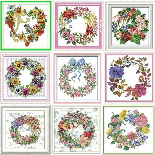 Garland Stamped Cross Stitch Kits Joy Sunday Flower Printed 11CT 14CT Print Counted Printing Craft Kit Embroidery Needlework Set