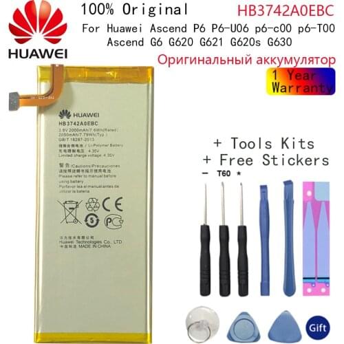 Hua Wei 100% Original HB3742A0EBC Battery For Huawei Ascend P6 P6-U06 p6-c00 p6-T00/ Ascend G6 G620 G621 G620s G630 Bateria Akku