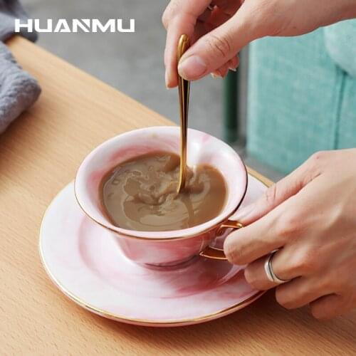 Nordic Marble Ceramic Coffee Cup And Saucer Set Heart-Shaped Couple Cups Grey Pink English Home Afternoon Tea Black Tea Cup Gift