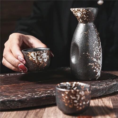 Ceramic Wine Pot Japanese Bottle Jug Black Clay Retro Cup Round Bar Decoration Drinkware Home Kitchen Supplies Sake Waterware