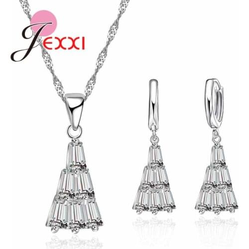 Ture 925 Sterling Silver Crystal Bridal Jewelry Sets For Women Wedding Jewellery Set Long Necklace/Earrings