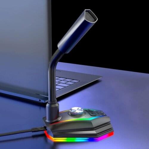 Computer USB Microphone RGB Base HD Sound Card With Speaker Headset Jack Free Drive Noise Reduction Rotate Receiver