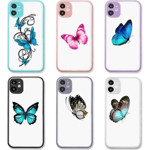 Beautiful butterfly Phone Case purple matte transparent For iPhone 7 8 x xs xr 11 12 pro plus max mini Clear Funda