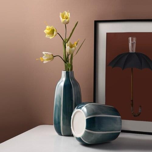 Nordic Creative Fresh Kiln Becomes Blue Ceramic Vase Decoration Simple Home Living Room Flower Arrangement Floral Decoration