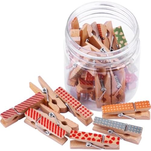 LMDZ 40Pcs Wooden Clips Photo Clips Painted Printing Wooden Clips Craft Decoration Clips Photo Clips Pegs School Supplies