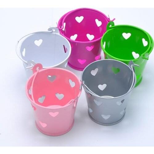 Mini Metal Bucket Hollow Heart Wedding Favor Gift Candy Box Desk Organizer Home House Decoration