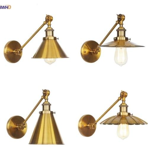 IWHD Wandlamp Single Arm Gold Wall Lamp Bedroom Beside Stair Adjustable Industrial Loft Decor Vintage Wall Light Sconce LED