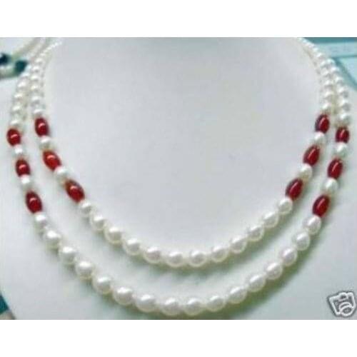 Wholesale Beautiful! 7-8mm White pearl bead necklace 2 rows