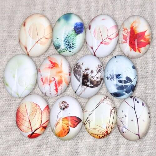 Reidgaller mix plant photo oval glass cabochon 18x25mm 30x40mm 13x18mm diy flat back handmade jewelry findings for pendants