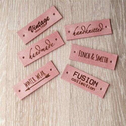 Personalized engraved leather labels, leather tags, care labels, labels for knitted products, Cork Leather Labels