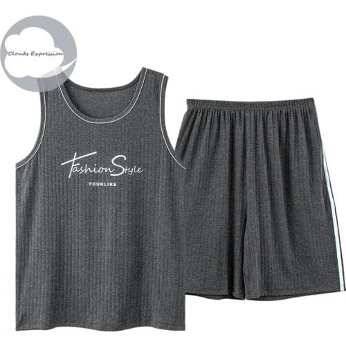 Summer Knitted Pj Short Sleeved Mens Pajamas Sets Male Pajama Set Letter Pajama For Men Sleepwear Suit Homewear Size XXXL1274