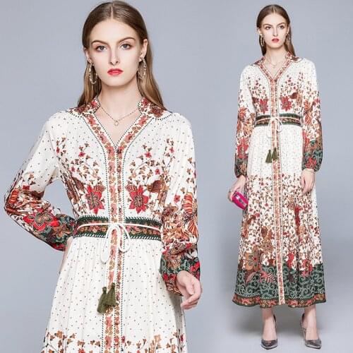 Euromarican 2021 Spring summer floral print V-neck Fashion womens elegan maxi dress B881