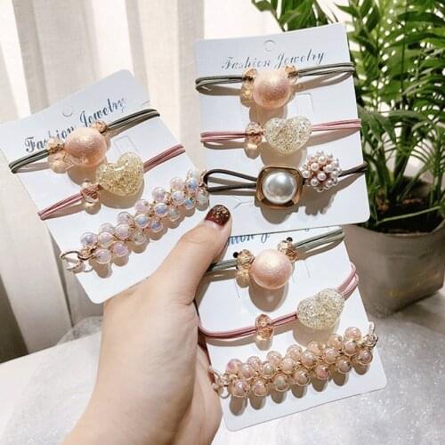 3Pcs/set New Women Pearls Crystal Hair Bands Cute Double Elastic Rubber Bands Girls Headbands Fashion Geometric Hair Accessories