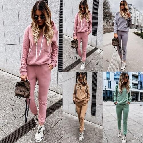 2 Piece Set Women Tracksuit Print Hoodies+Pants Sportwear Womens Sports Suit Hooded Sweatshirt Set Female Winter Clothes