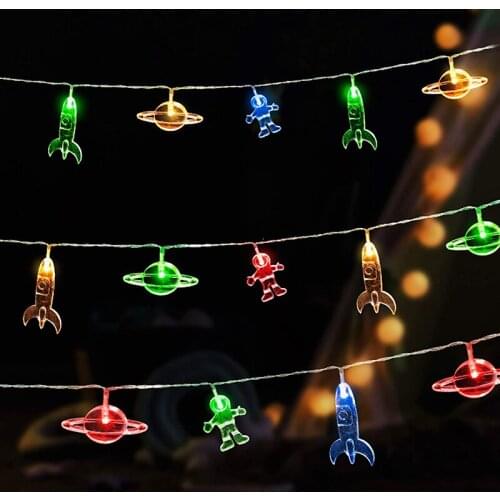 3M 20 LED String Light Astronaut Spaceship Rocket Pendants Holiday Party Christmas Wall Window Nursery Kids Children Room Decor