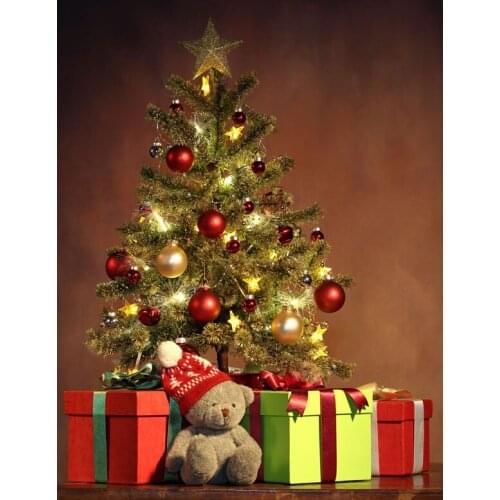 VinylBDS Christmas Studio Backdrop Bear Children Christmas Tree 5x7ft(1.5x2.2m) Fabric For The Background In The Photo Studio