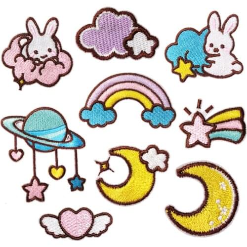 Rabbit Rainbow Moon Planet Embroidered Patch Stick On Stickers For DIY Clothes Sewing Accessories Scrapbooking Decoration