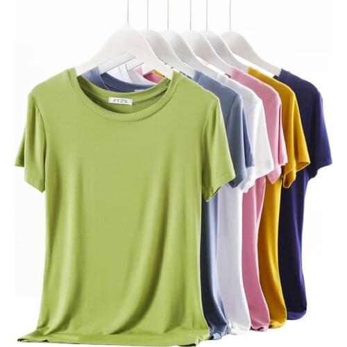 High Quality M-XXL Plain Candy Color T Shirt Women Modal Cotton Elastic Basic T-shirts Female Casual Short Sleeve Tops Tee 2020
