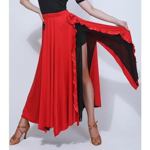 Latin Dance Skirt Professional Ballroom Practice Skirt WomenS Spanish Bullfight Dance Skirts Flamenco Sexy Split Skirt DL5508