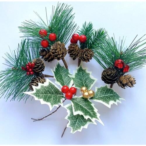 50Pcs green leaves with bell Pine Branch Plastic Christmas Decoration DIY Artificial Decoration