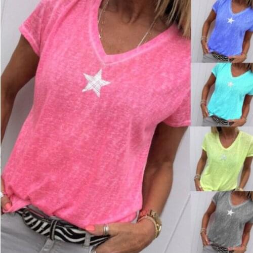 V-neck Short Sleeve Casual Pentagram Print T Shirt Women 2021Summer Plus Size 5xl Tops Tshirt T-shirt Tee Shirt Femme S-5XL