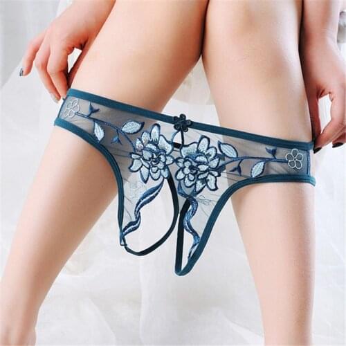 Womens Sexy Panties Embroidery Floral Open Crotch Erotic Panties Sexy Lingerie G Strings Crotchless Briefs Panties For Sex