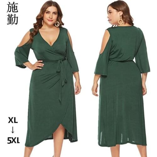 ELIJOIN Summer new European and American plus size womens short sleeve split strapless dress Party dresses