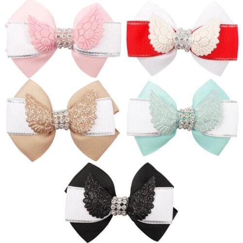 30 pcs/lot , Hot-selling new 3-inch hair clip with wings and rhinestone bow headdress for children is handmade hair accessories