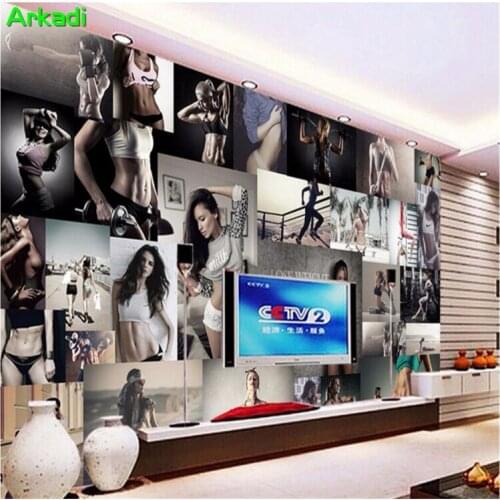 3D Gym Sports Poster Photo Wallpaper Dance Yoga Muscle Boxing Background Wallpapers Industrial Wind Kicking Room Mural