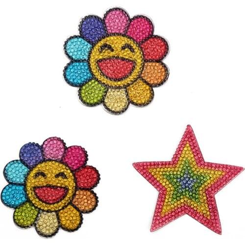 4Pcs/Lot 5.5-6.5cm Sunflower&Star Crystal Flatback Rhinestone Crafts for Diy Clothes Bags Iron On Decorations Patches Wholesale