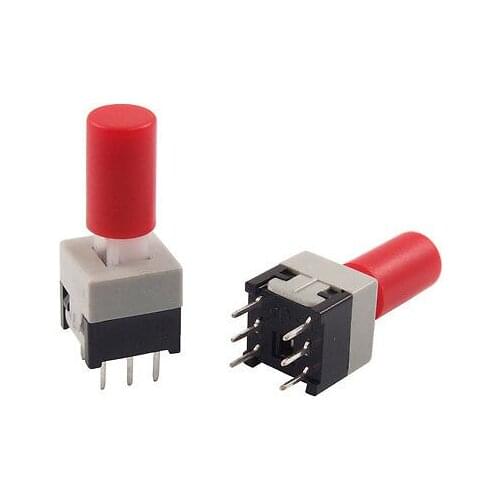 8.5 x 8.5mm x 21mm Red Cap Latching Tactile Tact Push Button Switch Lock