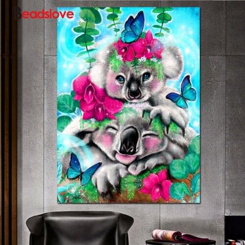 Diamond Painting Rhinestones Koala Love Butterfly Flower Diamond Mosaic Full Display Decor Diamond Embroidery Square Round S85