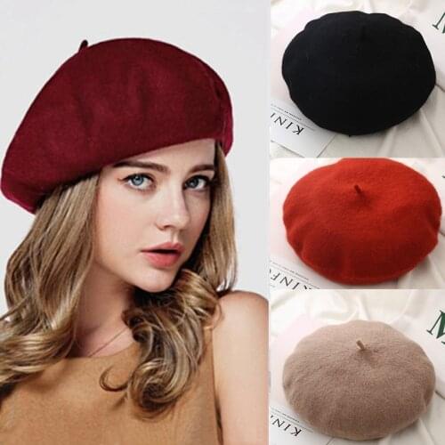French Beret Caps for Women Autumn Winter Outdoor Berets Street Style Plain Cap Wool Warm Femme Girls Beanie Hat Caps
