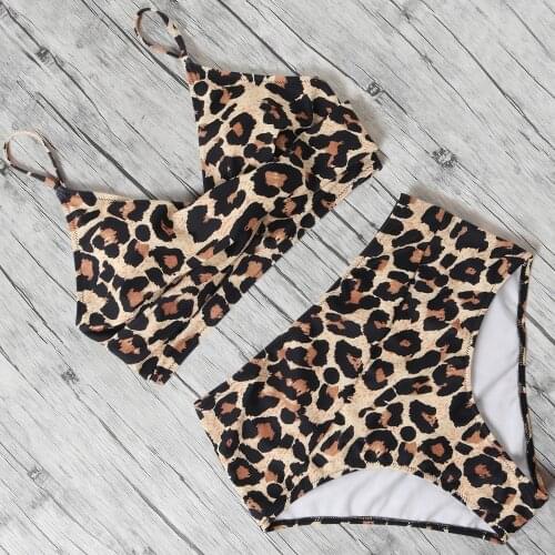 High Waist Bikini 2020 Leopard Push Up Fashion Women Bikini Animal Printed Swimwear Cross Front Bathing Suit Women Biquini