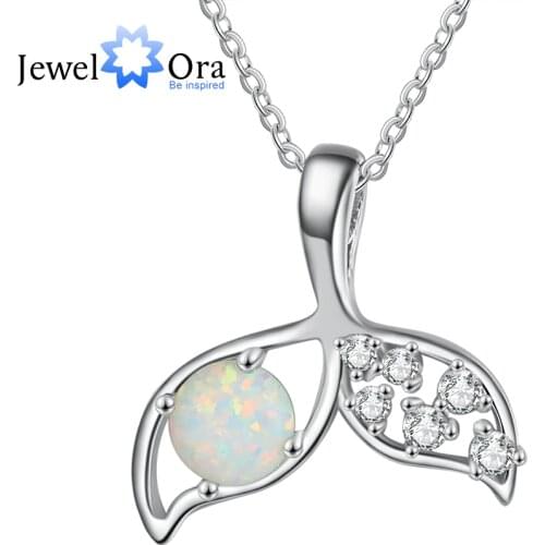 JewelOra Elegant Fish Tail Pendant Necklace with Round Simulated Opal Cubic Zirconia Necklace Wholesale Women Accessories