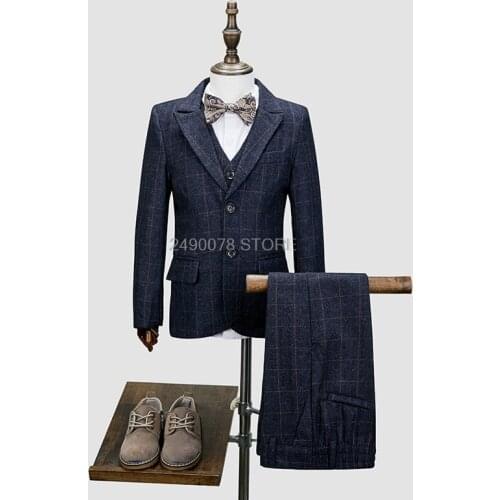 Flower Boys Wedding Suit Gentleman Kids Formal Tuxedos Jacket Vest Pants 3Pcs Children Party Performance Dress Costume