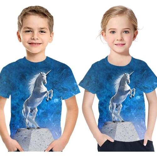 Boys And Girls Summer Clothes New Animals Horse Classic 3D Printing T-shirt Hip-Hop Fashion Round Collar T-shirt Kids Tops
