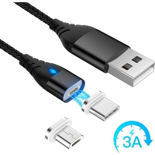 Robotsky 3A Magnetic Cable USB Fast Charging Micro USB Mobile Phone Cable USB Type C Cable Magnet Charger Data Line For Samsung