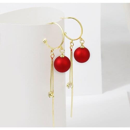 Sweet Girl Earrings Red And White Pearl Crystal Super Fairy Tassel Long Earrings Fashion New Net Red Womens Earrings Orecchini