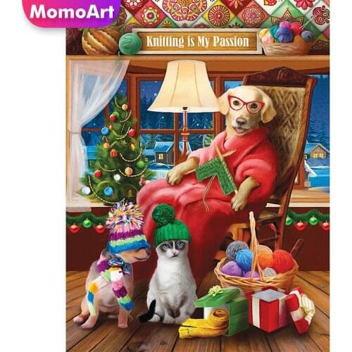 MomoArt Diamond Painting Christmas Dog Crafts Diamond Embroidery Animal Picture Rhinestones Mosaic New Arrival Wall Decoration