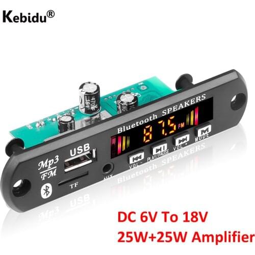 Handsfree 2*25W MP3 Player Decoder Board Stereo Bluetooth 5.0 12V 50W Amplifier Car FM Radio Module Support TF USB AUX Recorders