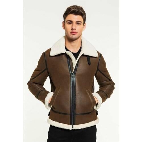 2019 New Mens Brown Shearling Jacket Turkey Bomber Jacket Short Fur Coat Mens Winter Coats
