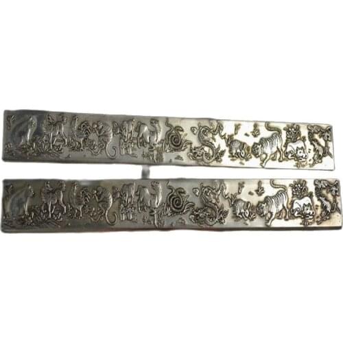 Miao Silver Carving Chinese 12 Zodiac Rare Noble Pair Paperweight Statue