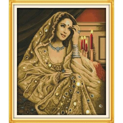 Indian beauty(2) cross stitch kit people 18ct 14ct 11ct count print canvas stitches embroidery DIY handmade needlework