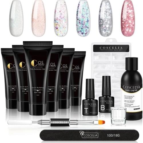 4/6PCS Poly Extention Gel Set Nail Art 15ML Crystal Builder Clear Sequin Cat Eye Colors With 150ML Slip Soloution Liquide