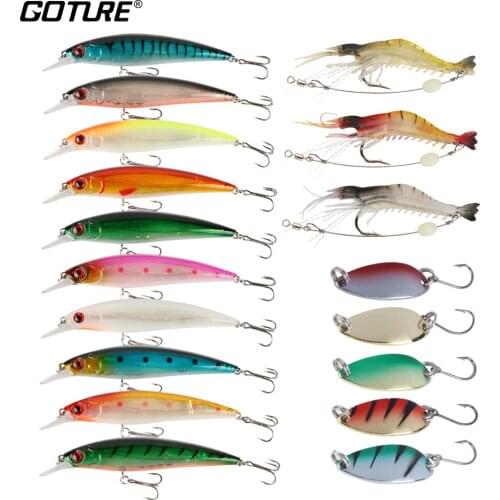 Goture 18pcs/lot Freshwater Fishing Lure Set With Minnow Soft Shrimp And Spoon