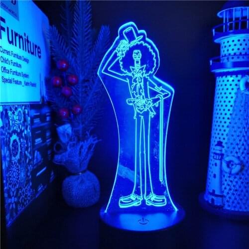One Piece Brook 3D Night Light LED Lampara Home Decoration Anime Figure Manga Lighting Sunset Lampe Neon Lights Home Decor Lamps